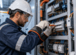 Addetto ai lavori elettrici in bassa tensione con DPI su quadro elettrico